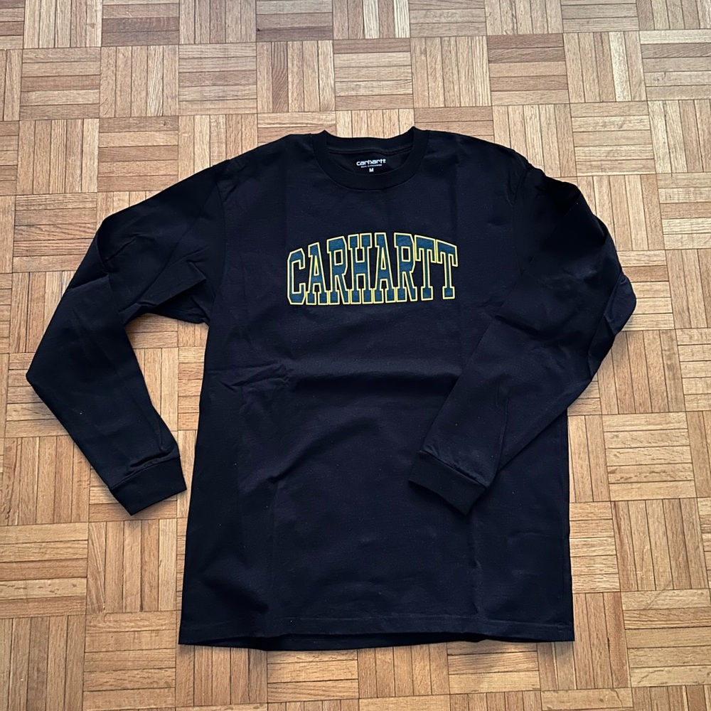 Carhartt WIP Black Long-Sleeve Tee with Yellow Logo Outline